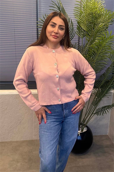 Pembe Gümüş Düğmeli Hırka