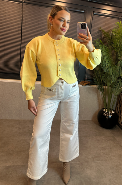 Sarı Fit Kesim Crop Hırka