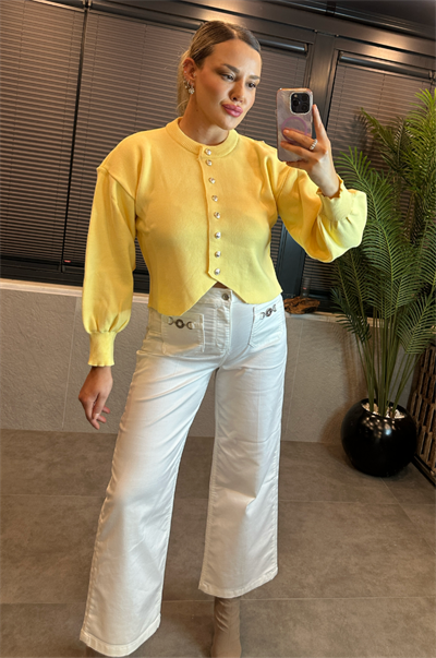 Sarı Fit Kesim Crop Hırka