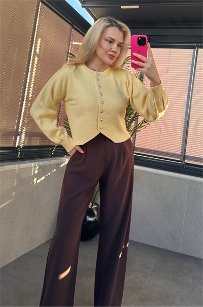 Sarı Fit Kesim Crop Hırka