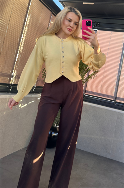 Sarı Fit Kesim Crop Hırka