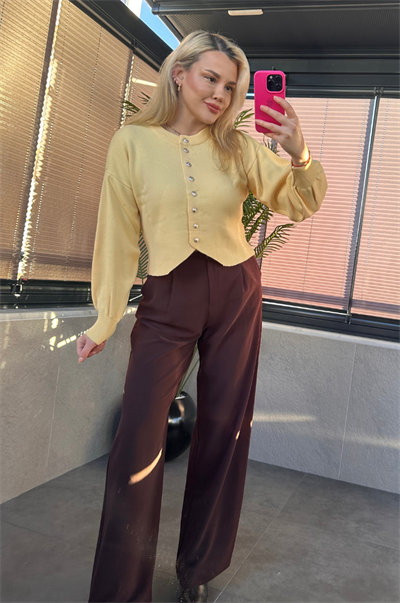 Sarı Fit Kesim Crop Hırka