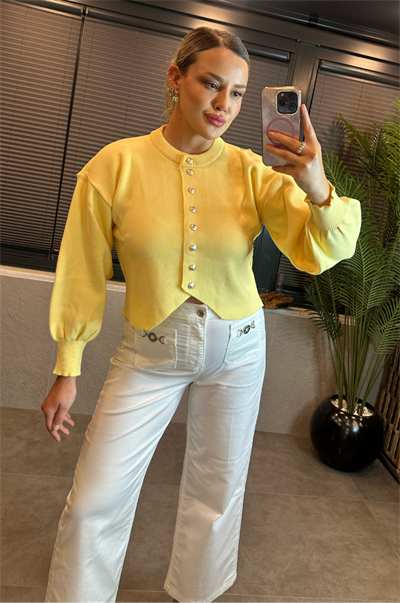 Sarı Fit Kesim Crop Hırka