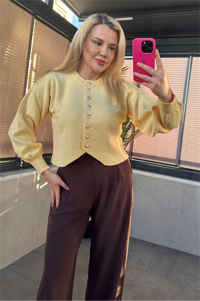 Sarı Fit Kesim Crop Hırka