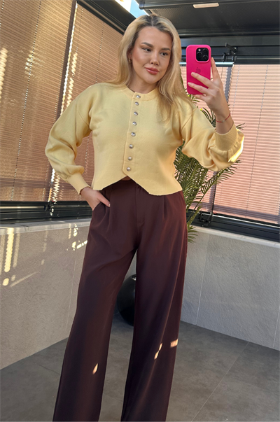 Sarı Fit Kesim Crop Hırka