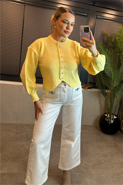 Sarı Fit Kesim Crop Hırka