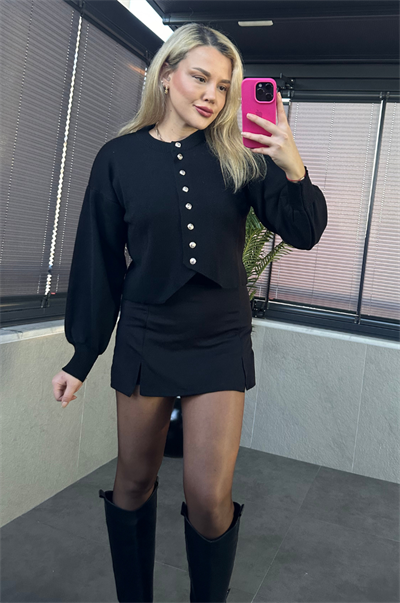 Siyah Fit Kesim Crop Hırka
