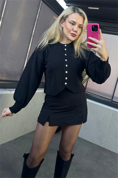 Siyah Fit Kesim Crop Hırka