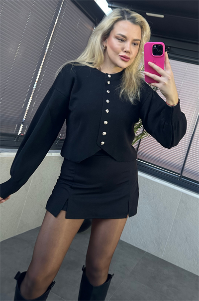 Siyah Fit Kesim Crop Hırka