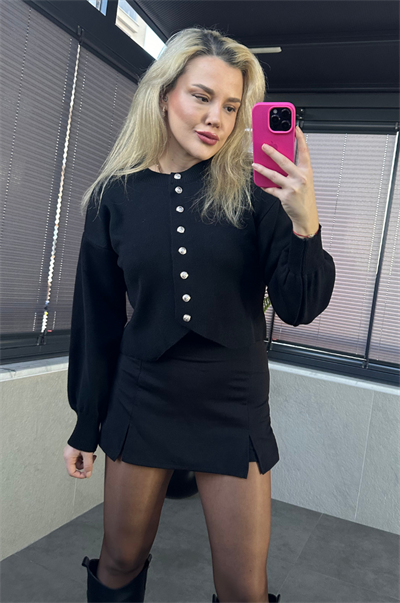 Siyah Fit Kesim Crop Hırka