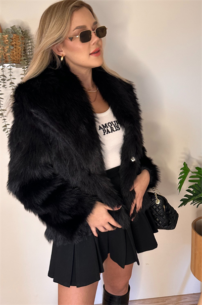 Siyah Premium Suni Kürk Ceket