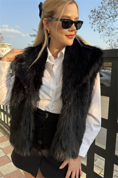 Siyah Premium Suni Kürk Yelek