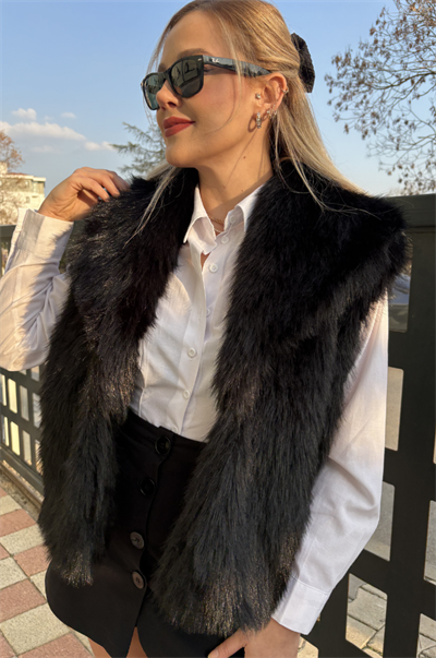Siyah Premium Suni Kürk Yelek