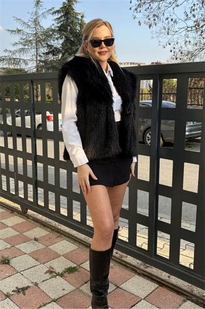 Siyah Premium Suni Kürk Yelek