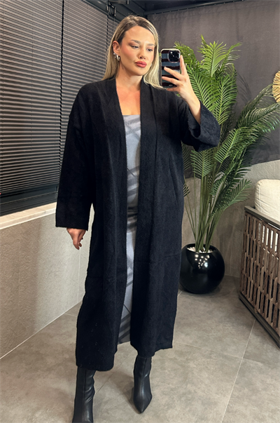 Siyah Yumuşak Dokulu Maxi Boy Hırka