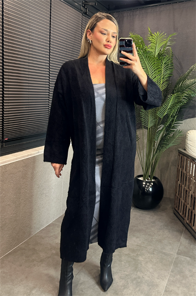 Siyah Yumuşak Dokulu Maxi Boy Hırka