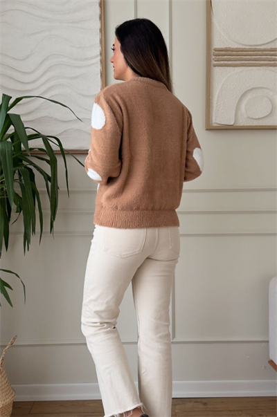 Taş Detaylı Camel Yumoş Hırka