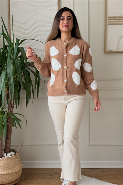Taş Detaylı Camel Yumoş Hırka