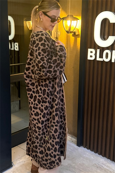 Winter Kahverengi  Leopar Maxi Hırka