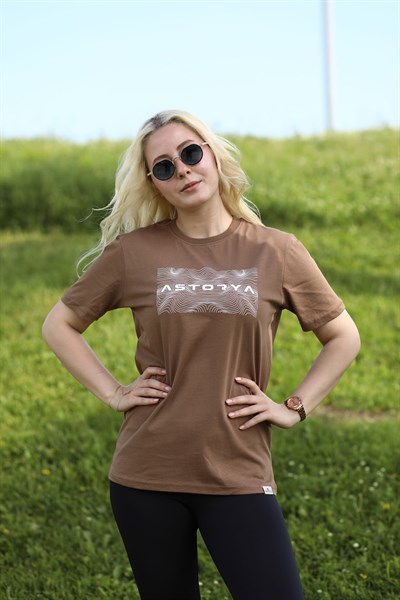 Dalga Baskılı Astorya Tişört Koyu Kahve