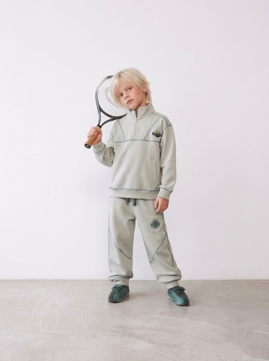  Erkek Çocuk Tenis Baskılı Dik Yaka Sweatshirt Ve Jogger Eşofman Takımı