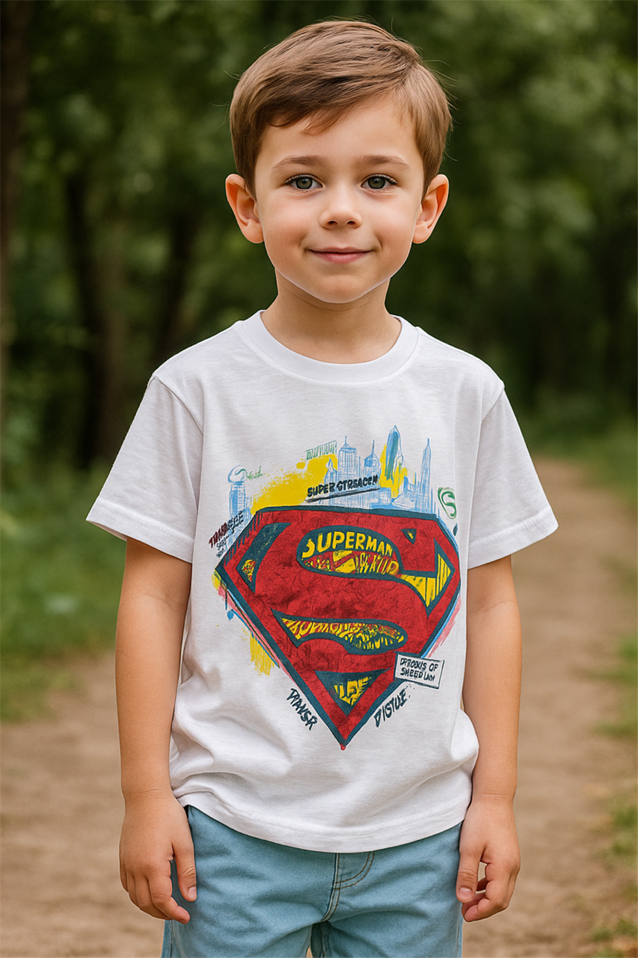 Erkek Çocuk Kısa Kol Karakter Baskılı T-Shirt Beyaz