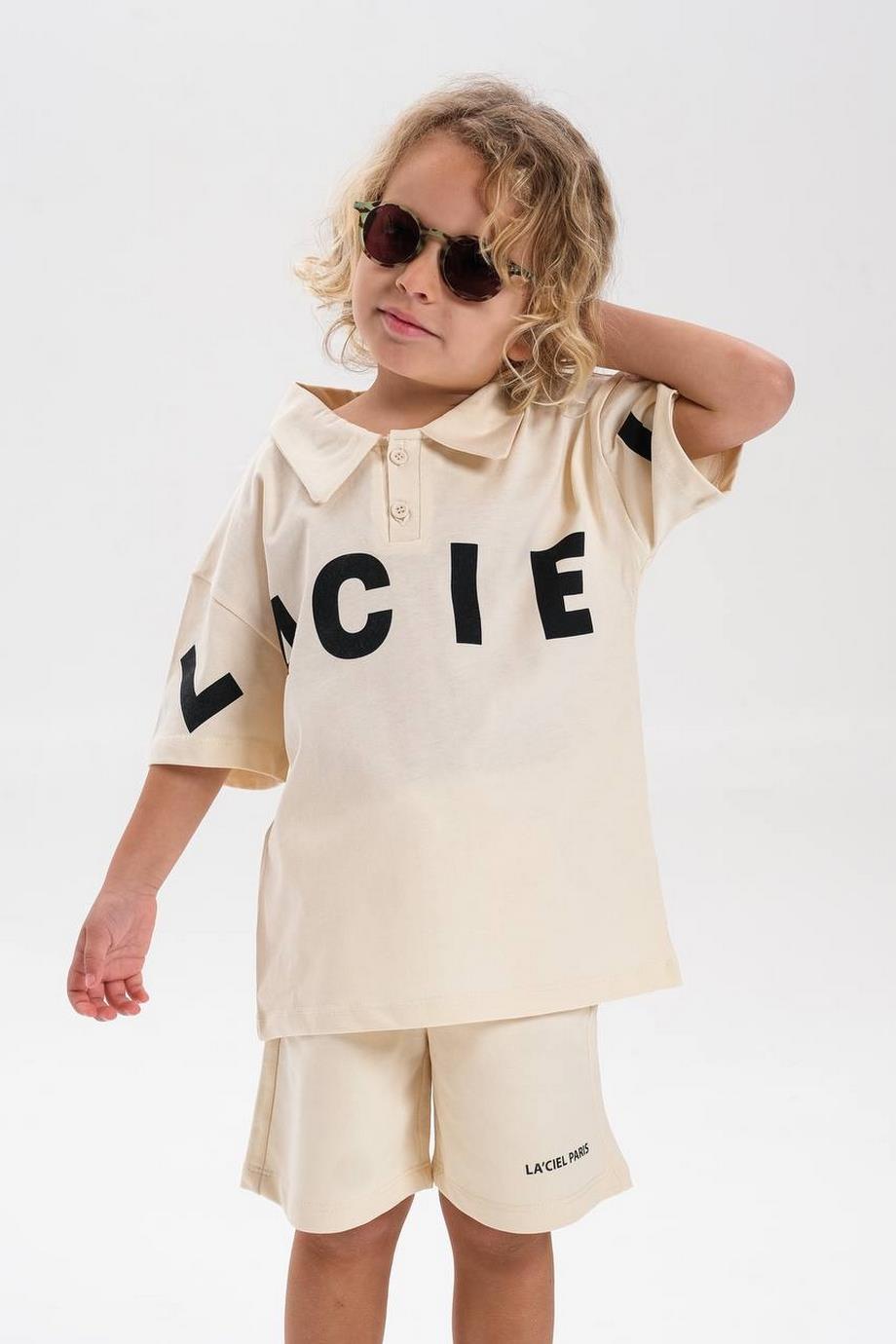 Erkek Çocuk LaciEl Paris Koldan Logo Detaylı Alt-Üst Takım Krem