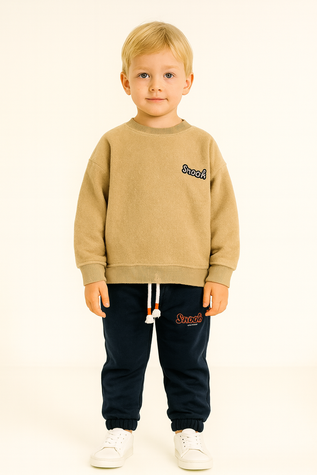 Erkek Çocuk Pelüş Sweat Eşofman Alt Takım Kahverengi