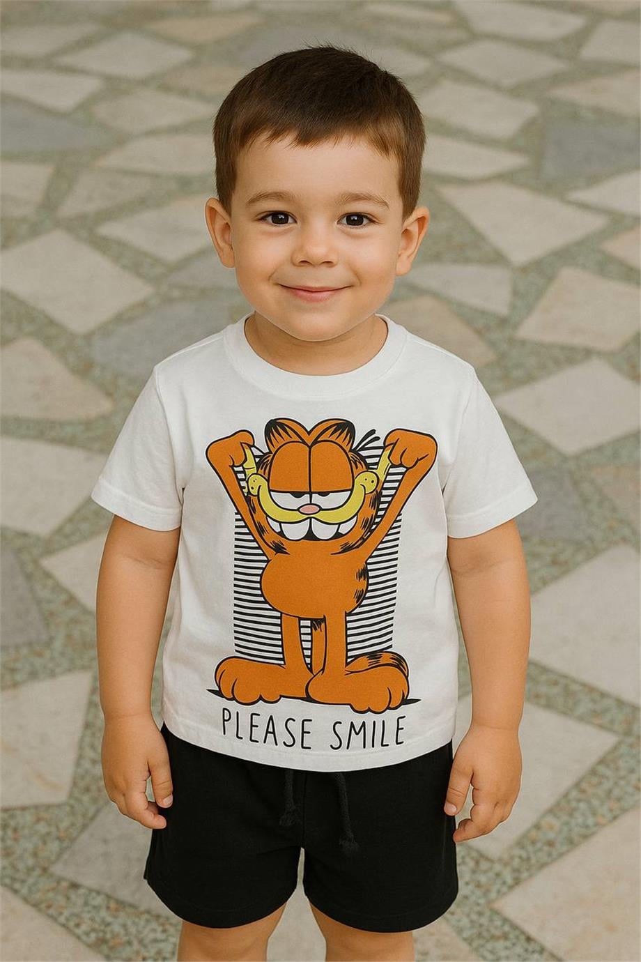 Erkek Çocuk Please Smıle T-Shirt-Şort Alt-Üst Takım Beyaz