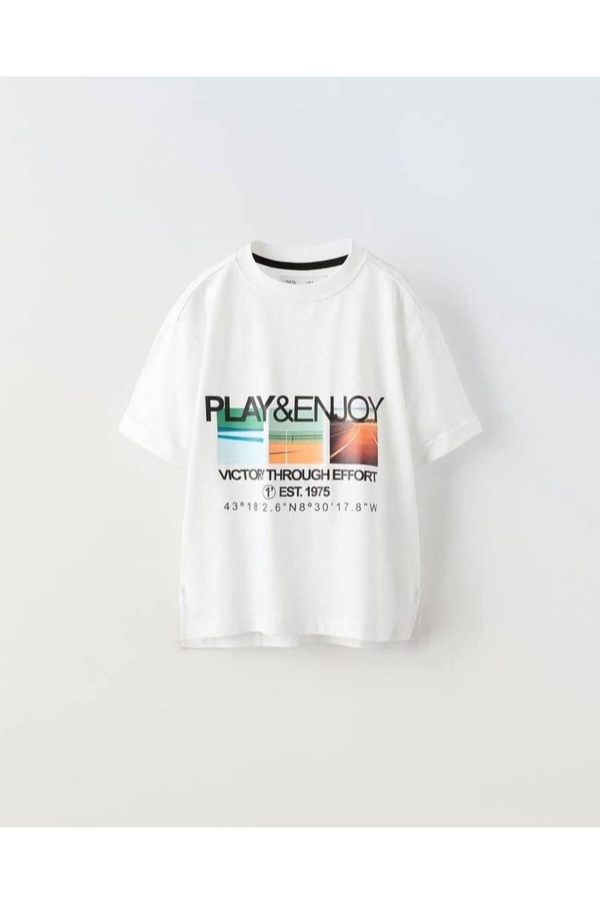 Erkek Çocuk T-Shirt Play&Enjoy Beyaz