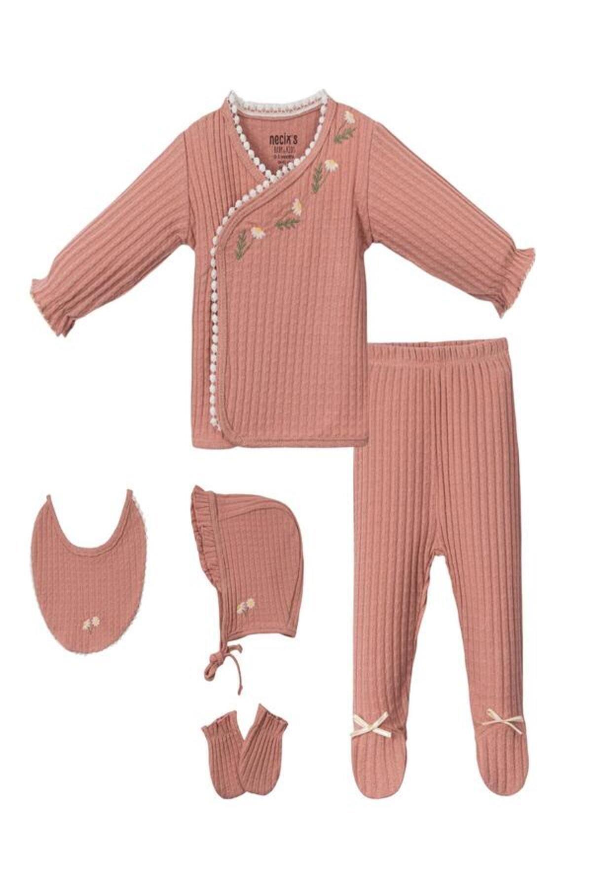 Kız Bebek Hastane Çıkışı Beşli Set Papatya Pembe