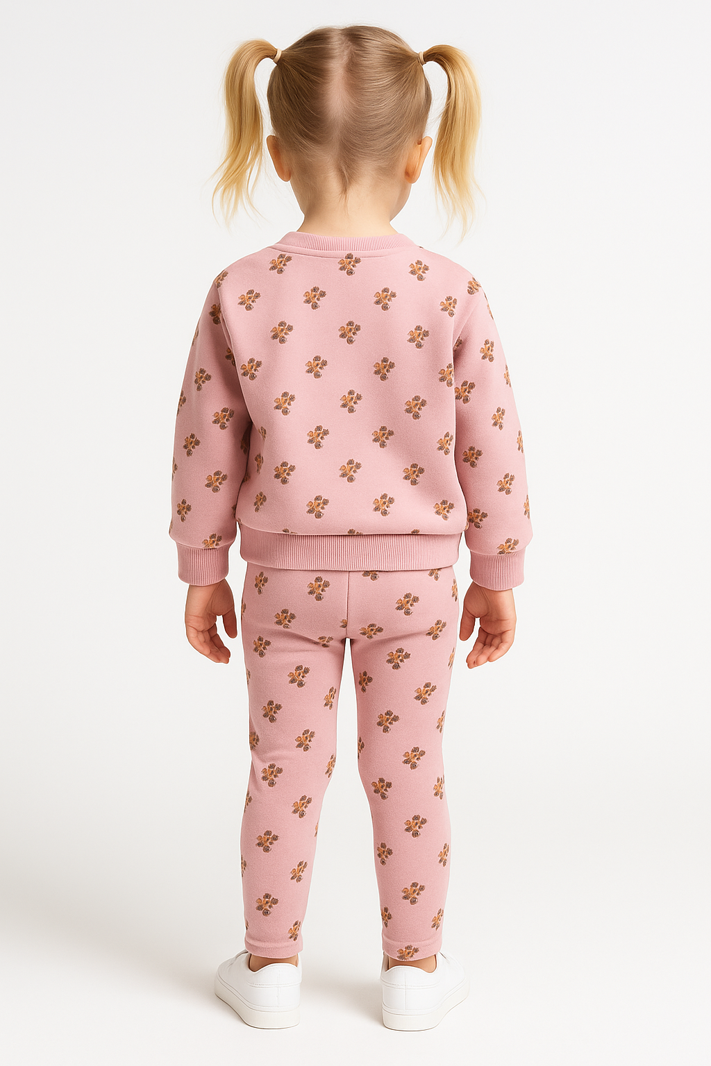 Kız Çocuk Çiçek Desenli Sweat-Tayt Takım Pembe