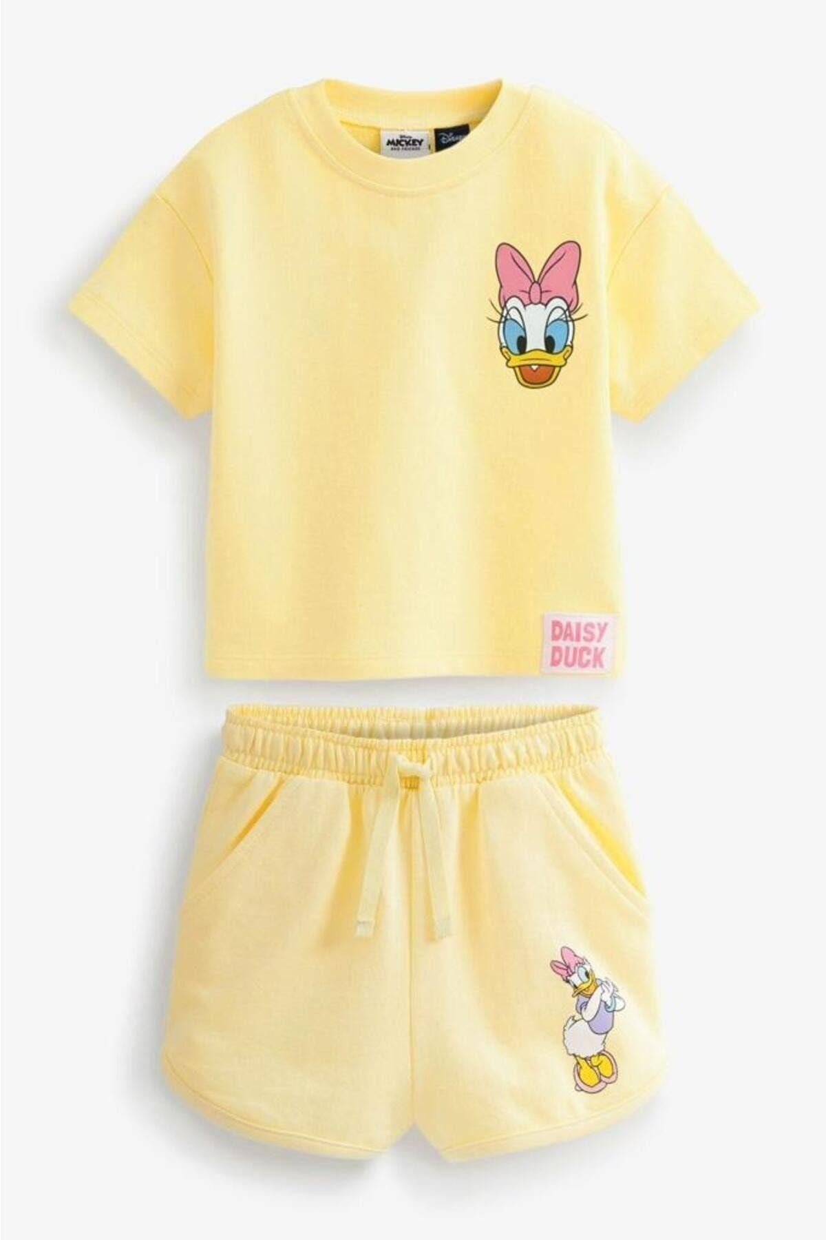 Kız Çocuk Daisy Duck Baskılı Şortlu Alt Üst İkili Takım Sarı