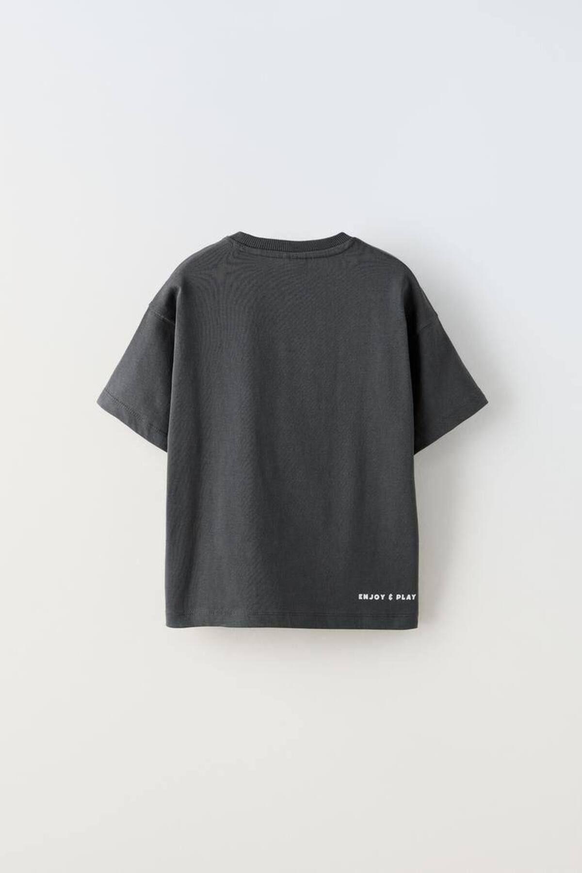 Kız Çocuk İşleme Detaylı T-Shirt Antrasit