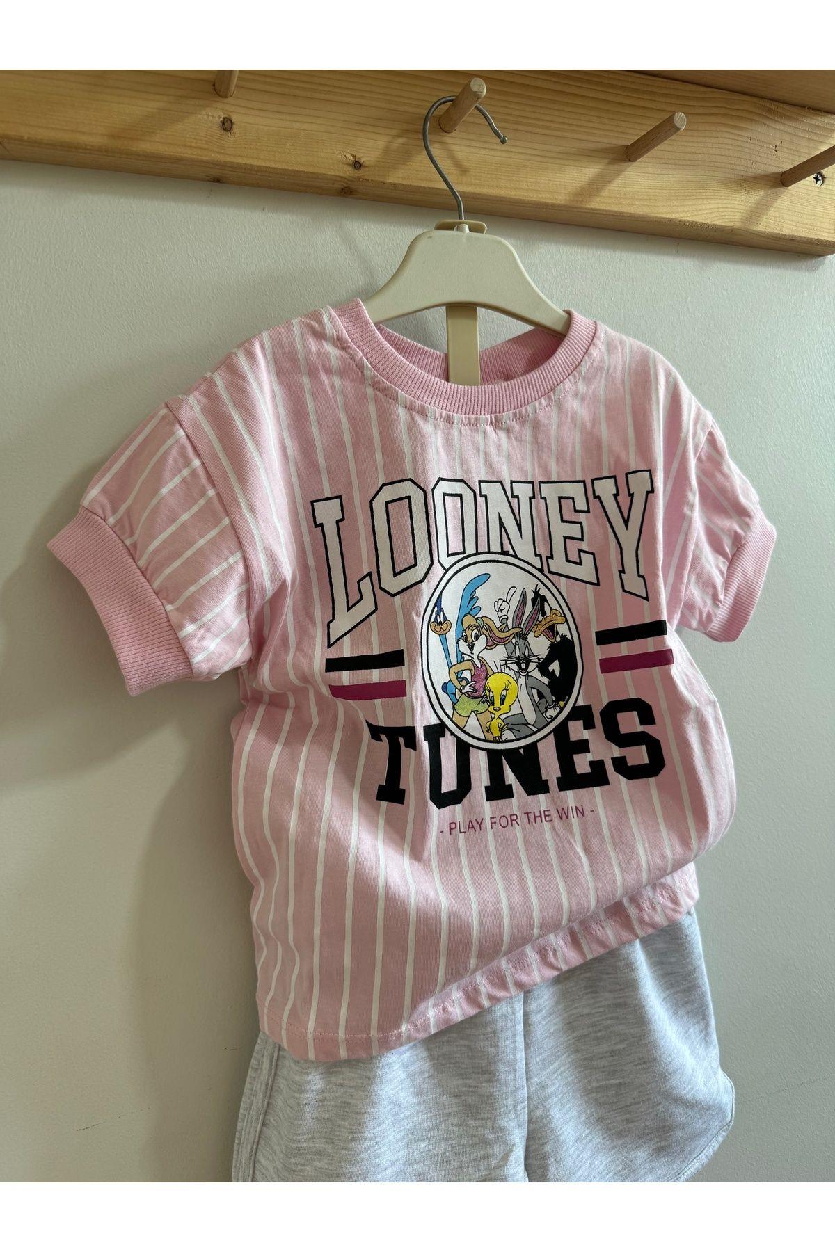 Kız Çocuk Looney Hunes Alt-Üst Takım Pembe