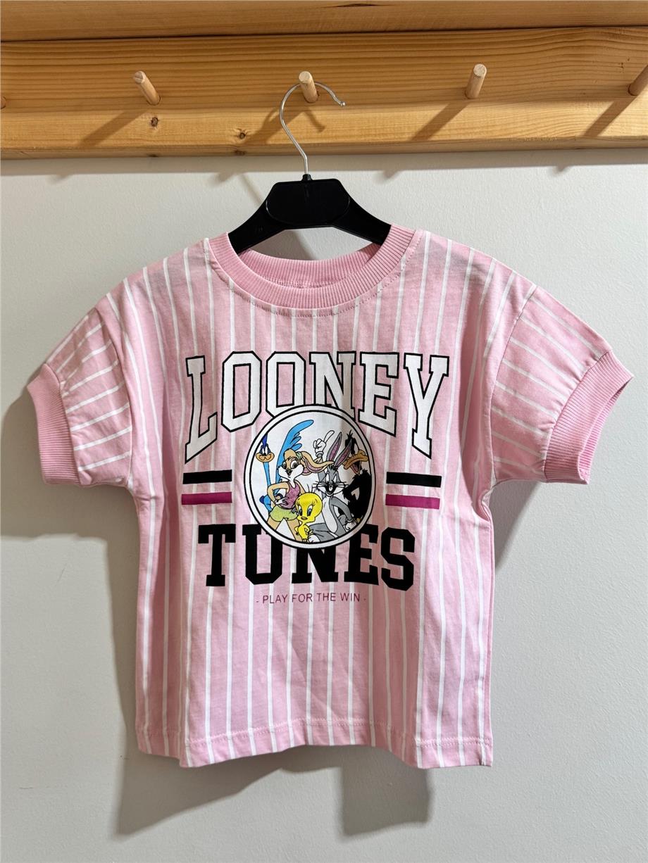 Kız Çocuk Looney Yazılı T-Shirt Pembe