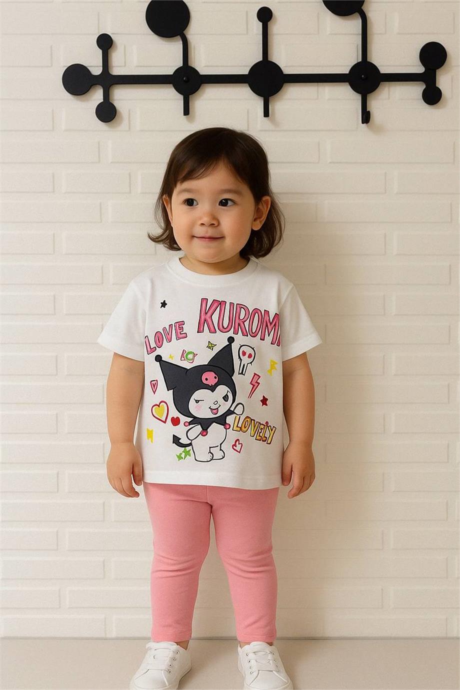 Kız Çocuk Lovely T-Shirt-Taytlı Alt-Üst Takım Pembe