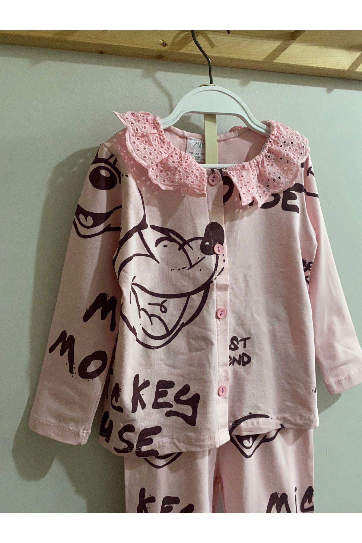 Kız Çocuk Mıckey Mouse Pijama Takımı Pembe
