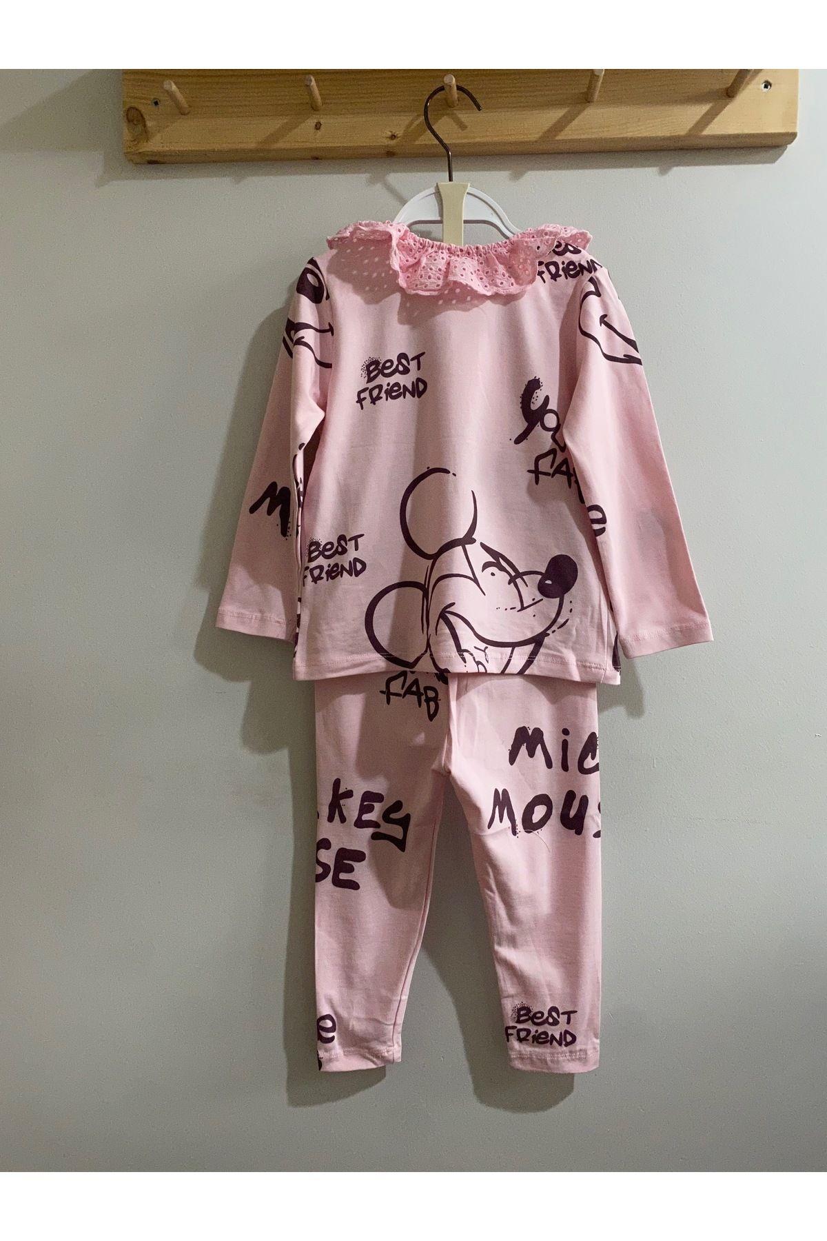 Kız Çocuk Mıckey Mouse Pijama Takımı Pembe