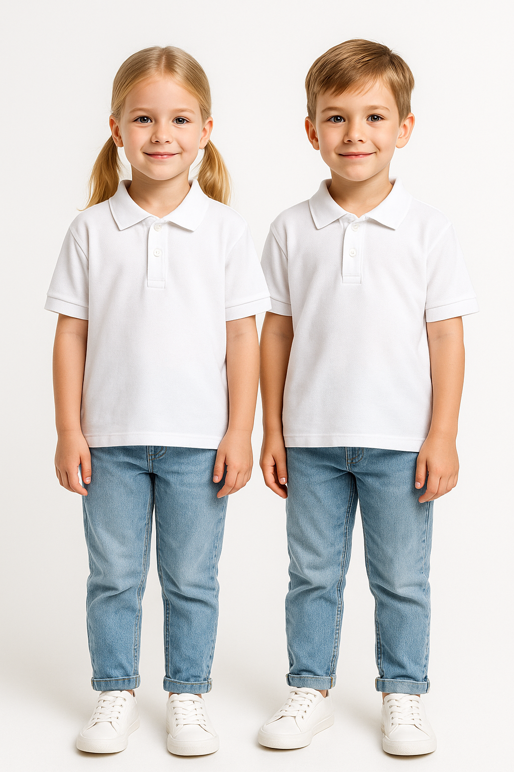 Kız Çocuk Polo Yaka Kısa Kollu T-Shirt Beyaz