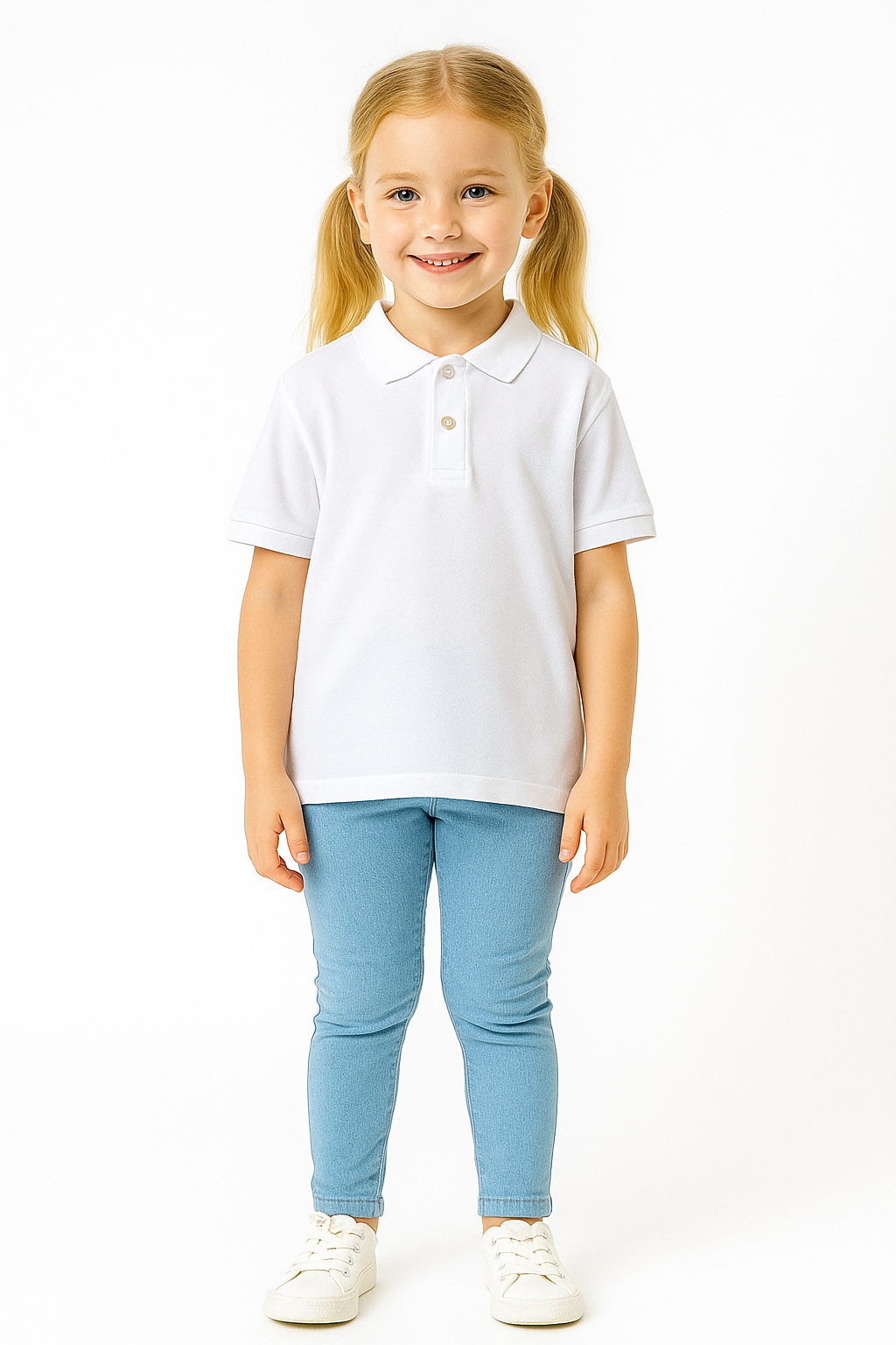 Kız Çocuk Polo Yaka Kısa Kollu T-Shirt Beyaz