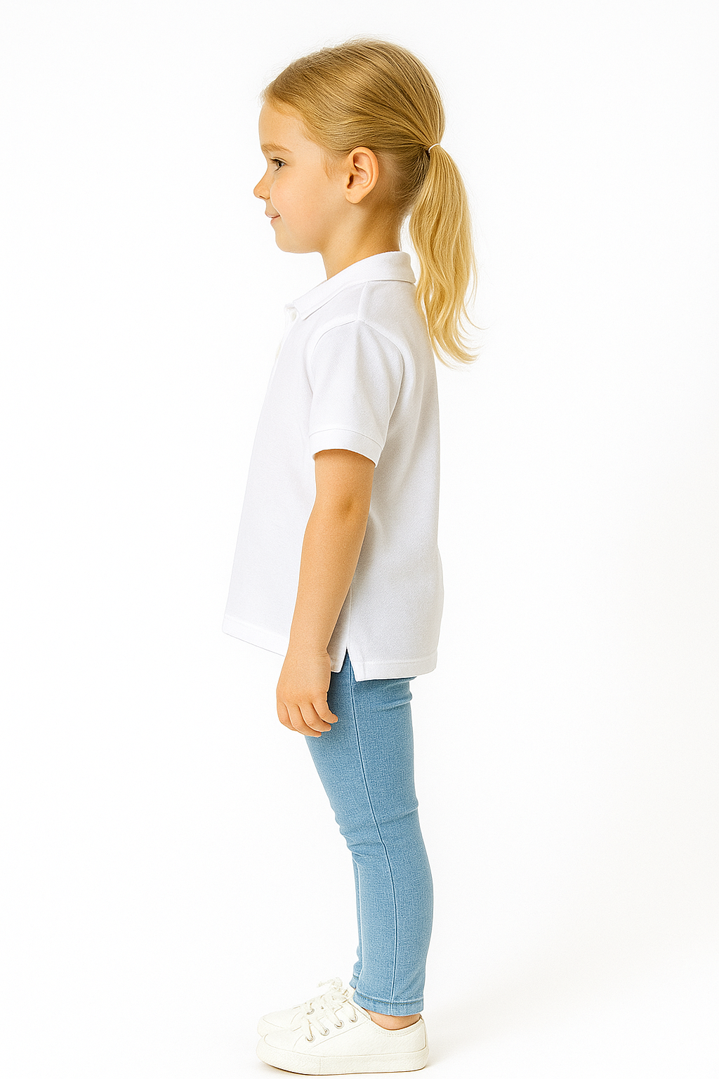 Kız Çocuk Polo Yaka Kısa Kollu T-Shirt Beyaz