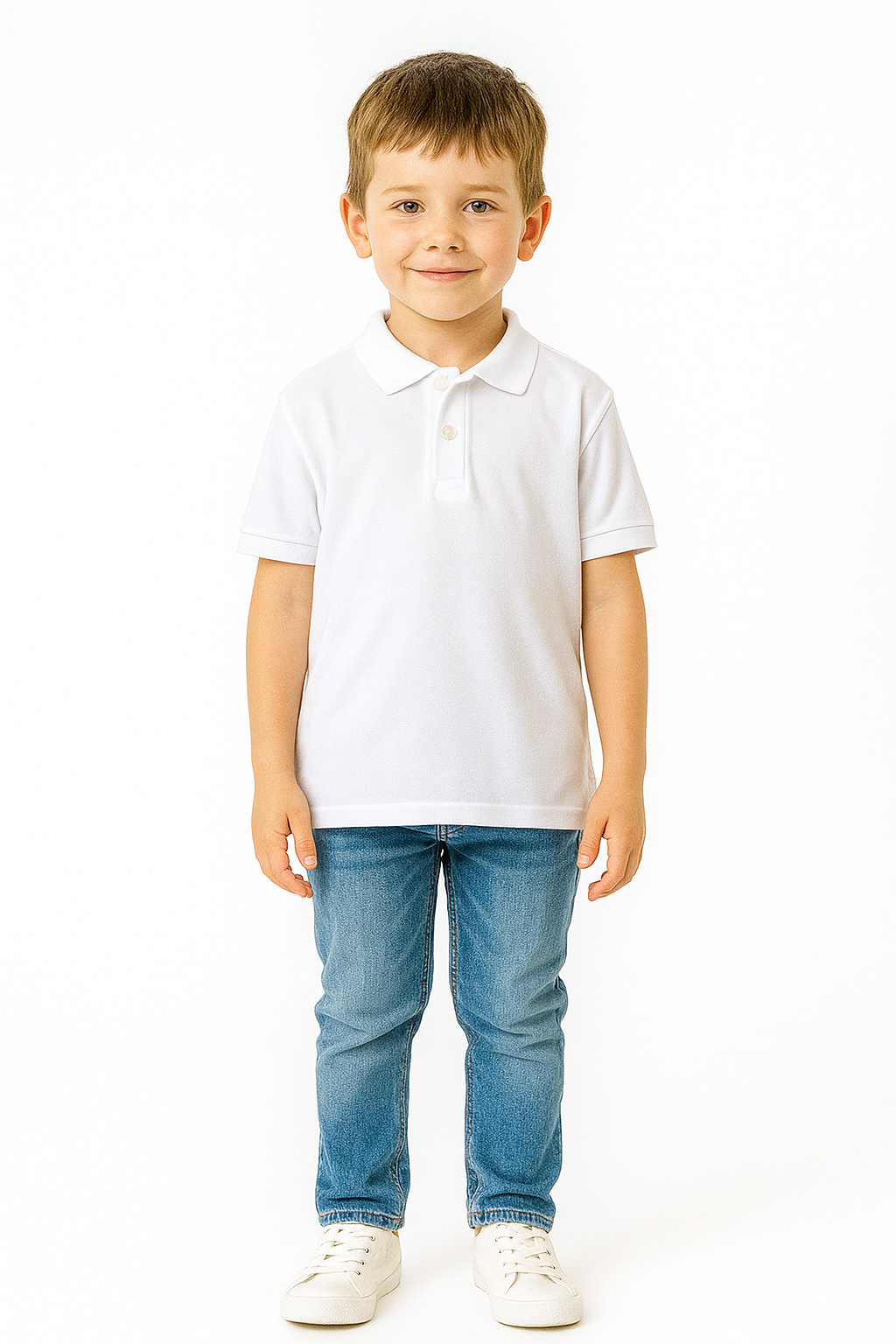 Kız Çocuk Polo Yaka Kısa Kollu T-Shirt Beyaz