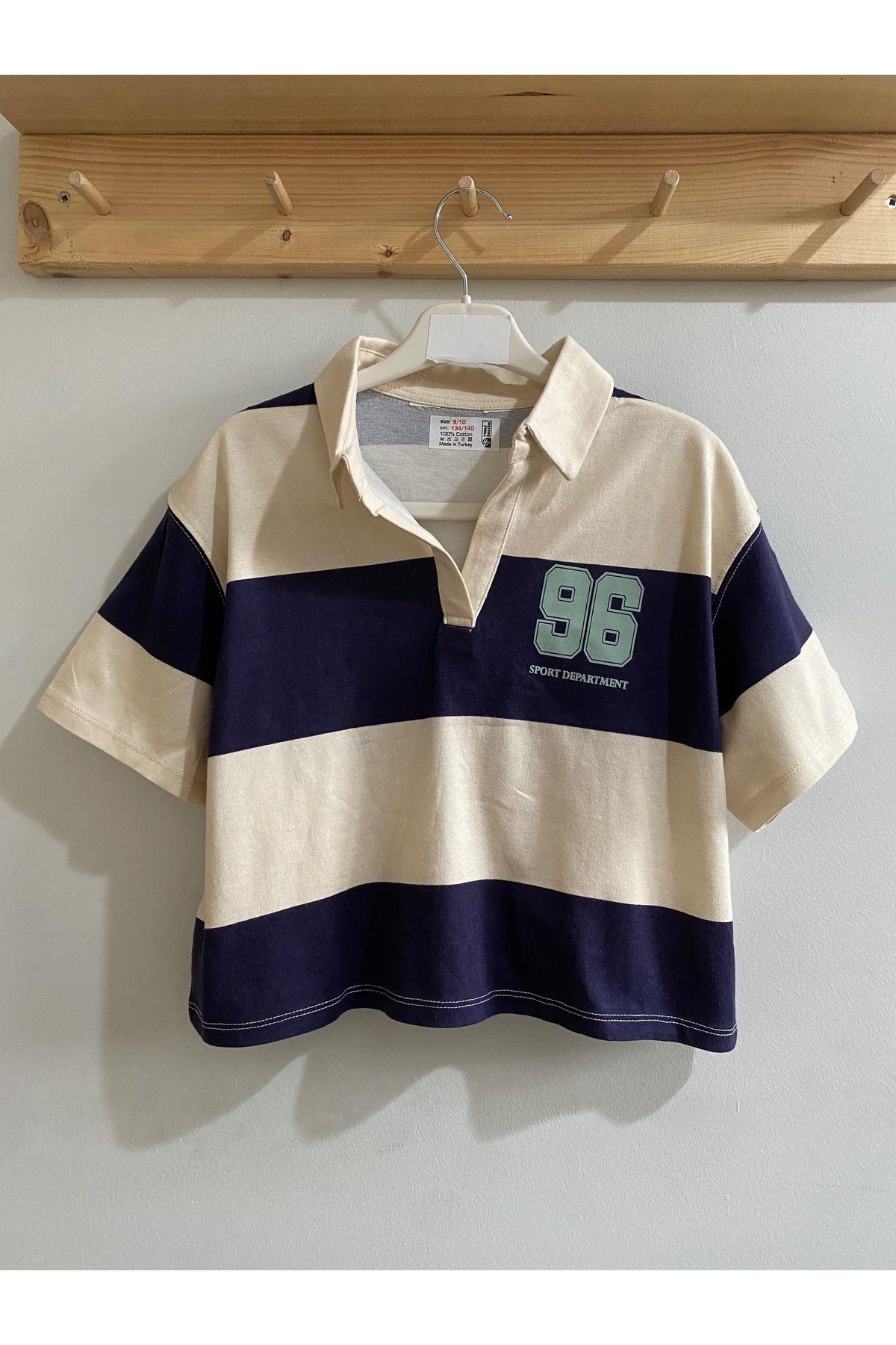 Kız Çocuk Polo Yaka T-Shirt Kısa Lacivert