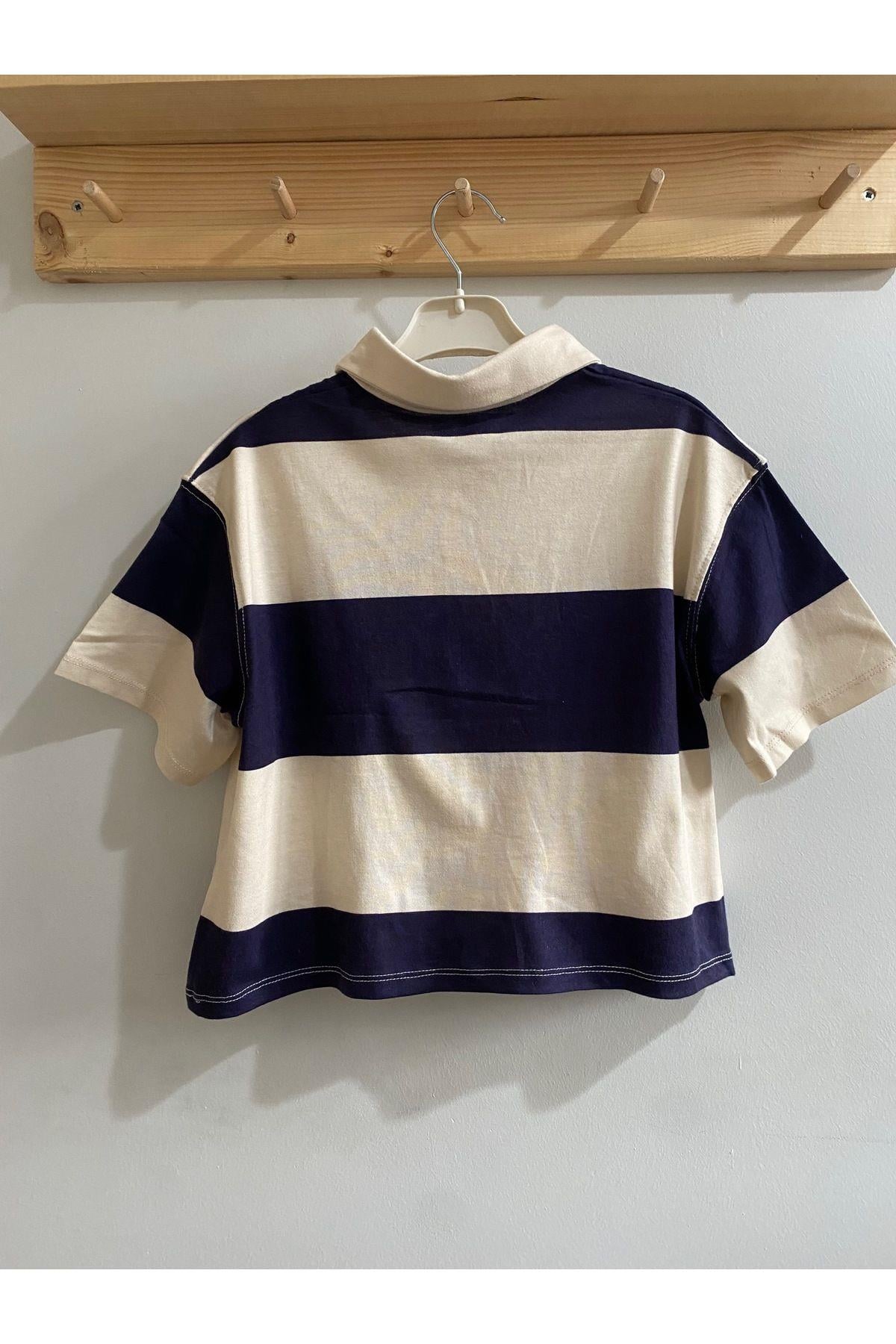 Kız Çocuk Polo Yaka T-Shirt Kısa Lacivert