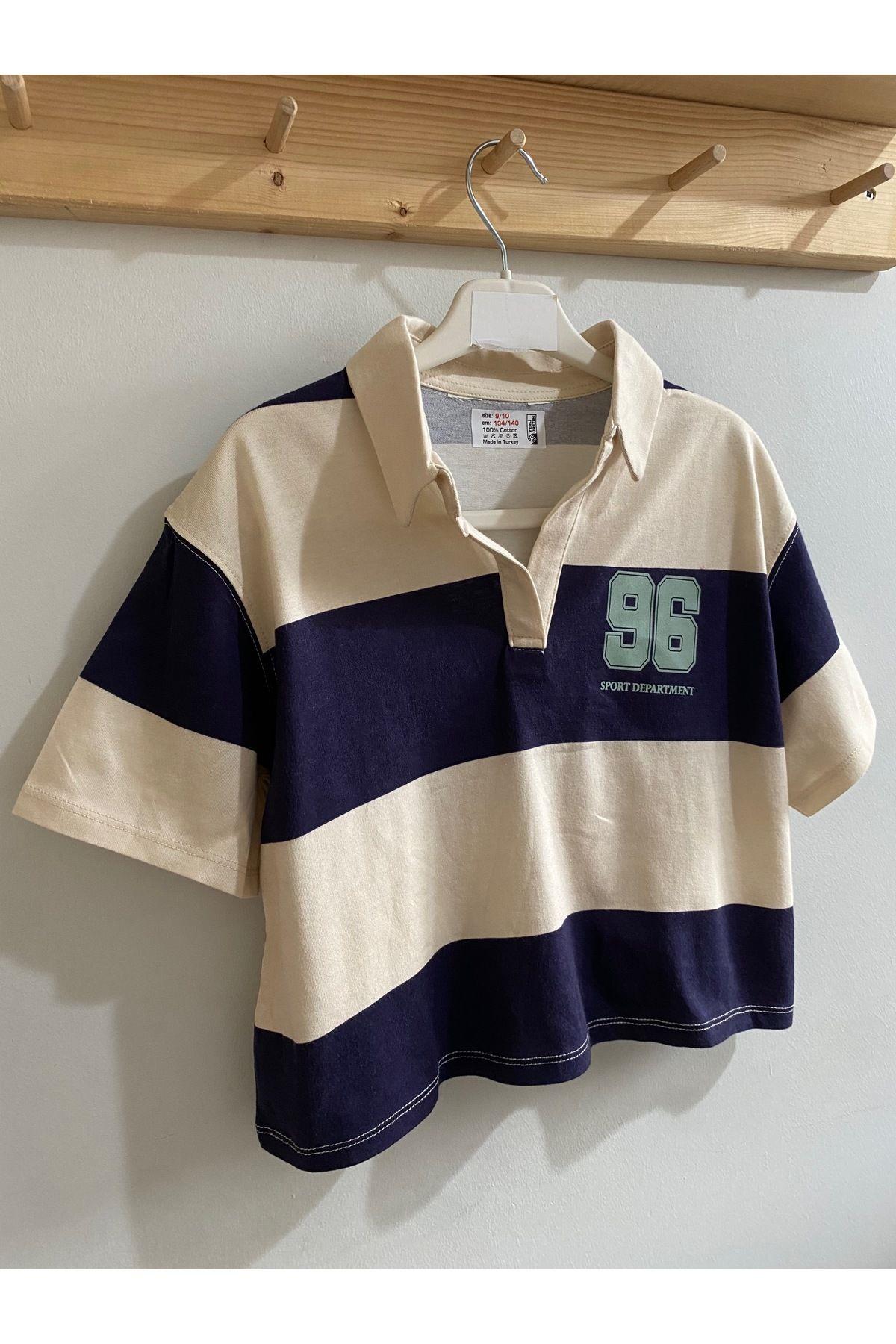 Kız Çocuk Polo Yaka T-Shirt Kısa Lacivert