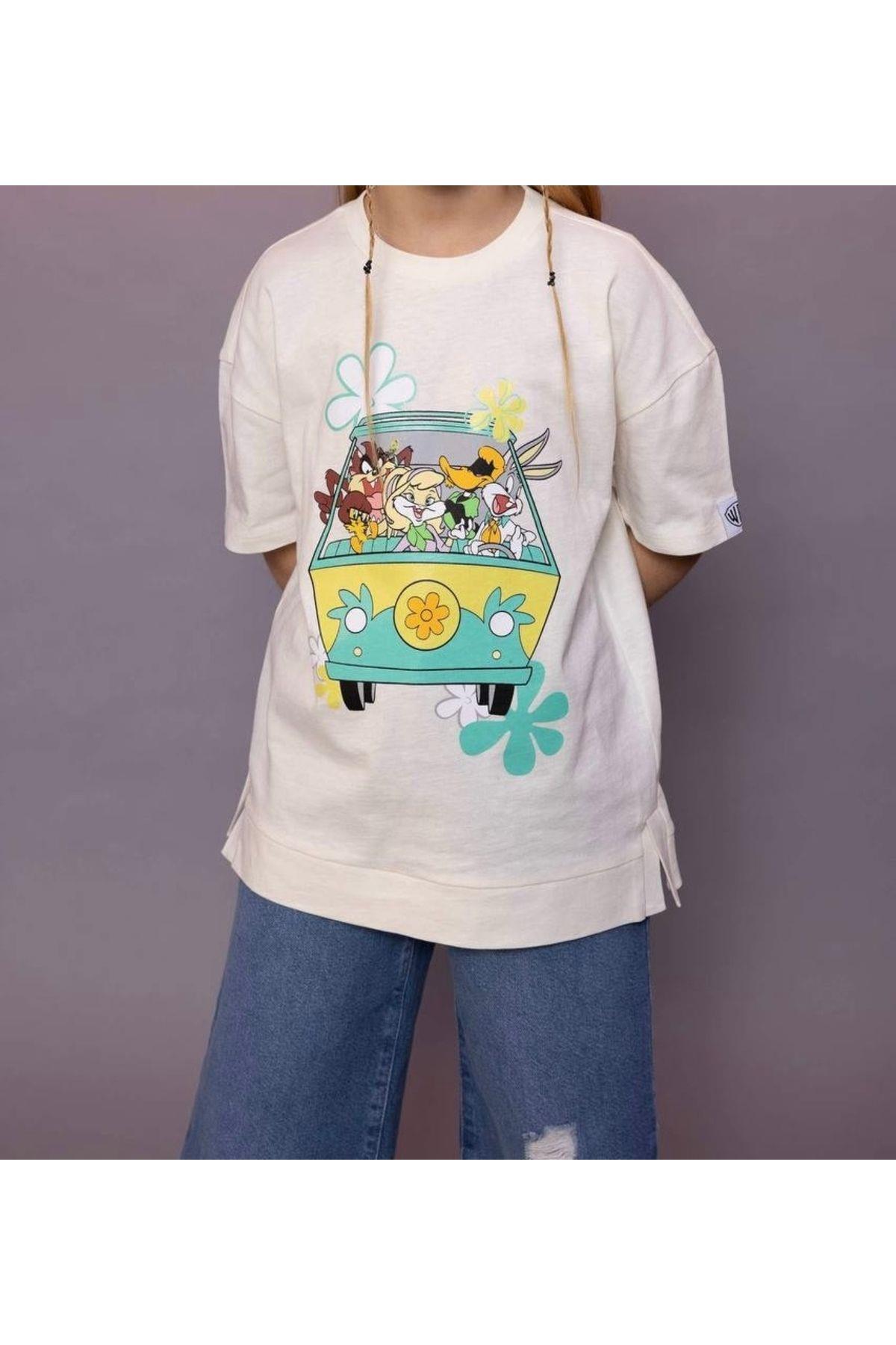 Kız Çocuk T-Shirt Tazmanya Krem