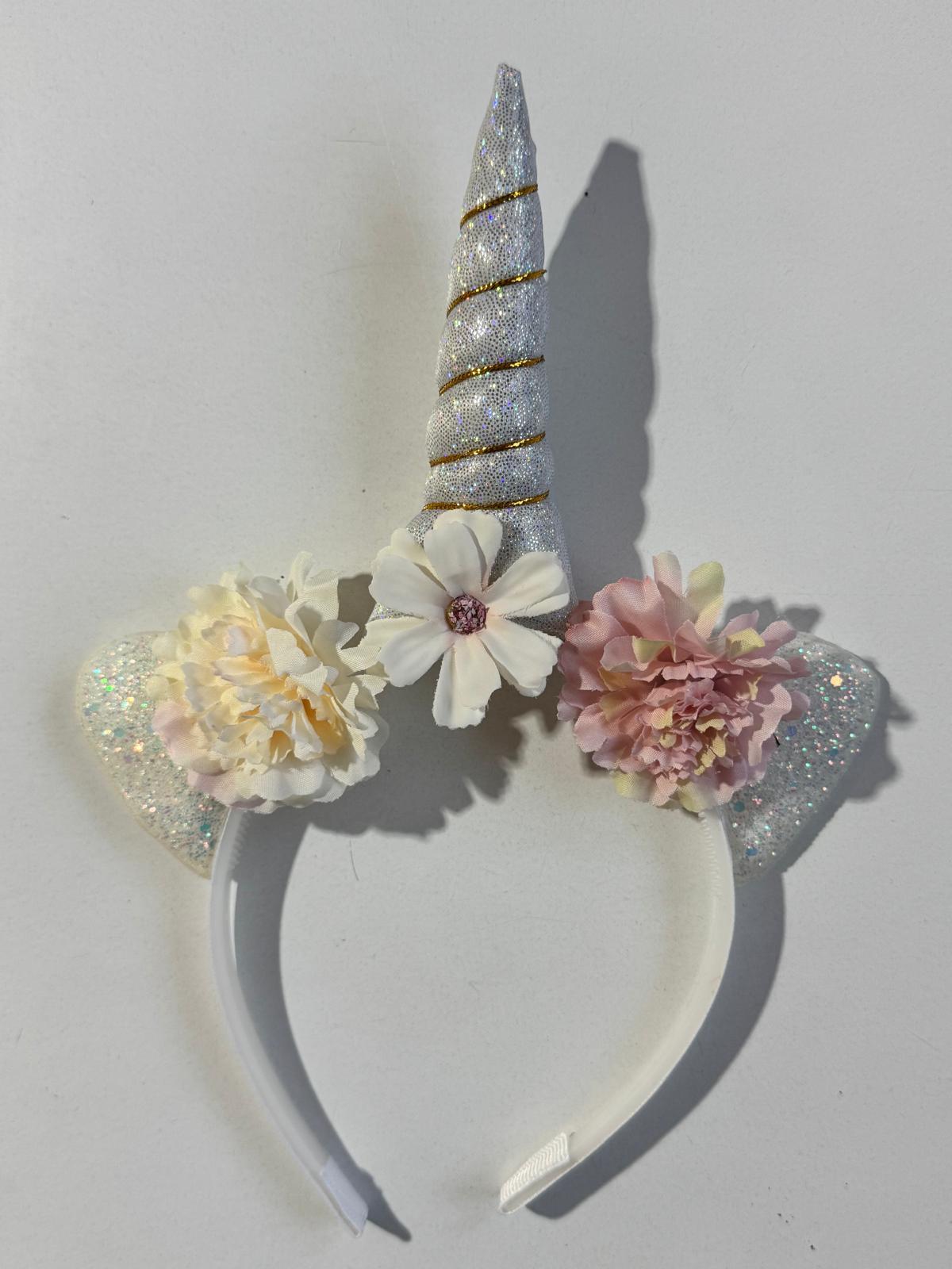 kız Çocuk Unicorn Çiçekli Taç Beyaz