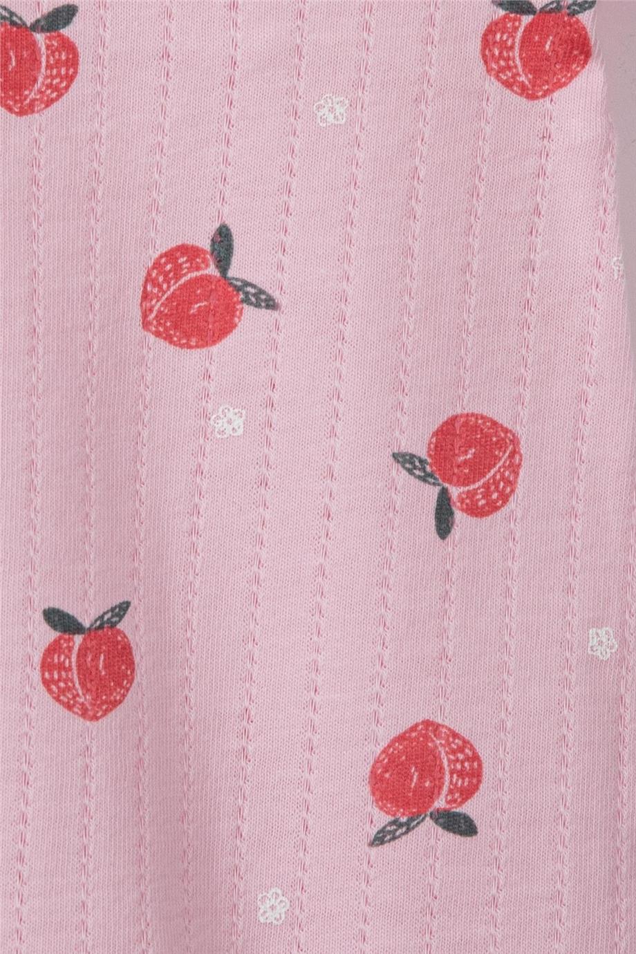 Kız Çocuk Yeni Sezon Elma Desenli Bandanalı Elbise 2Li Pembe