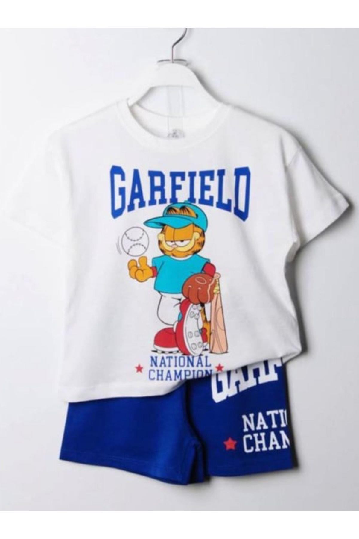 Mavi Garfield Alt Üst Takım Mavibeyaz